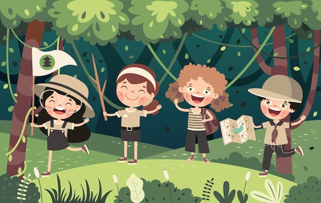 Cartoon Illustration Of Little Scouts