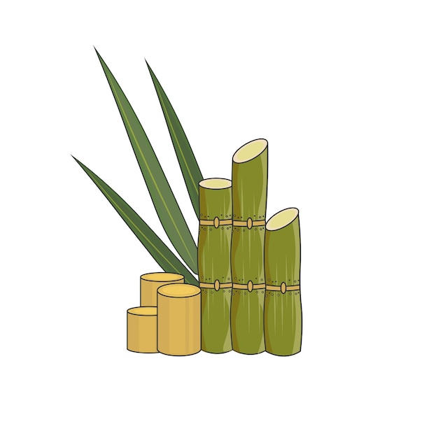 Cartoon Illustration Logo of Peeled and Whole Sugarcane