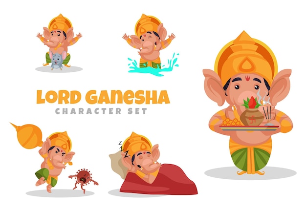 Cartoon illustration of lord ganesha character set