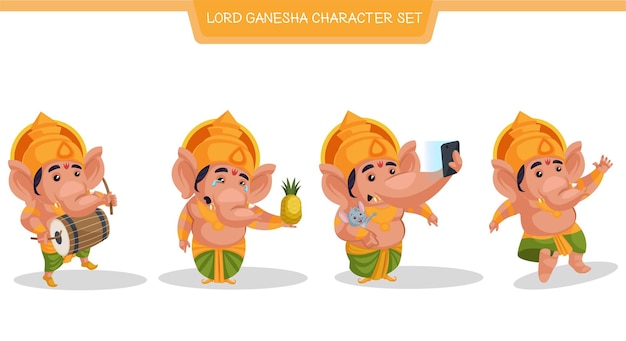 Cartoon illustration of lord ganesha character set