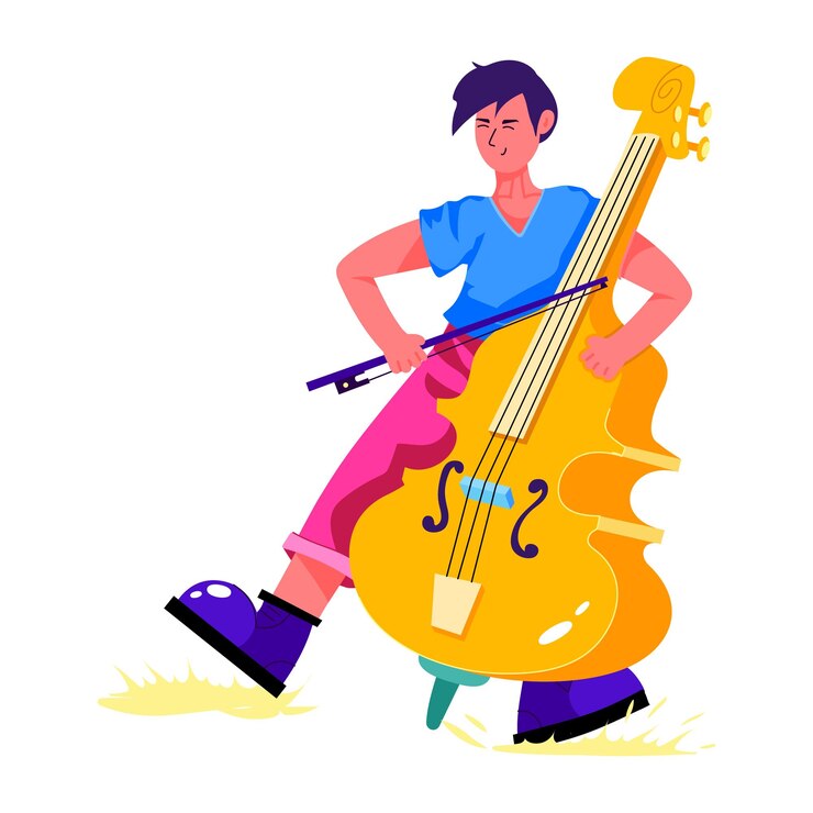 Vector a cartoon illustration of a man playing a cello.