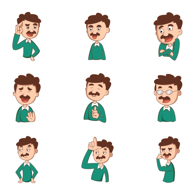  cartoon illustration of man set.