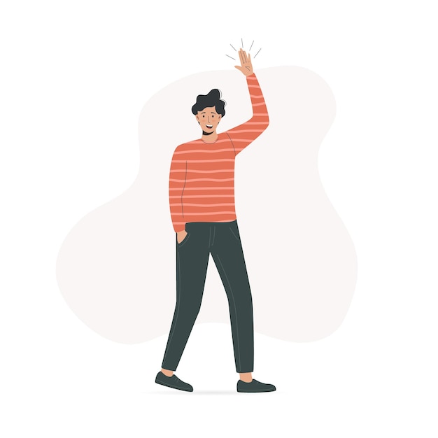 Vector cartoon illustration of a man waving hand