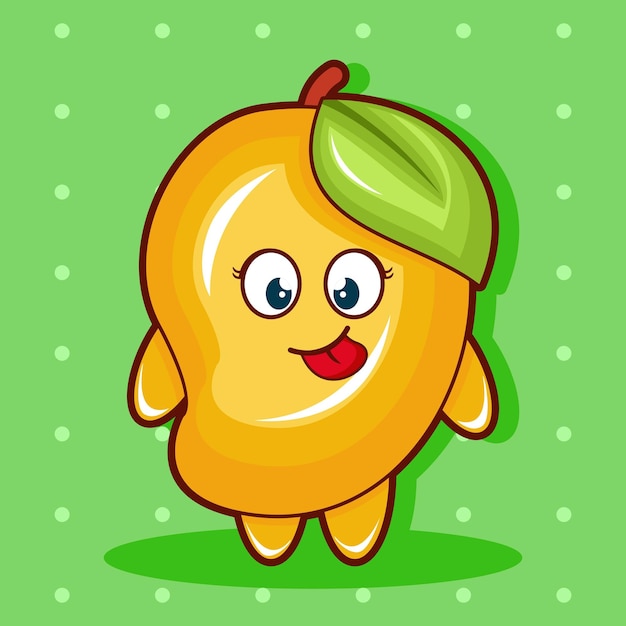Vector cartoon illustration of mango fruit with cute face