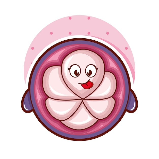 Cartoon illustration of mangosteen fruit with cute face