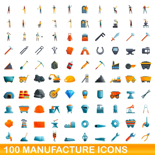 Cartoon illustration of  manufacture icons  set isolated on white background