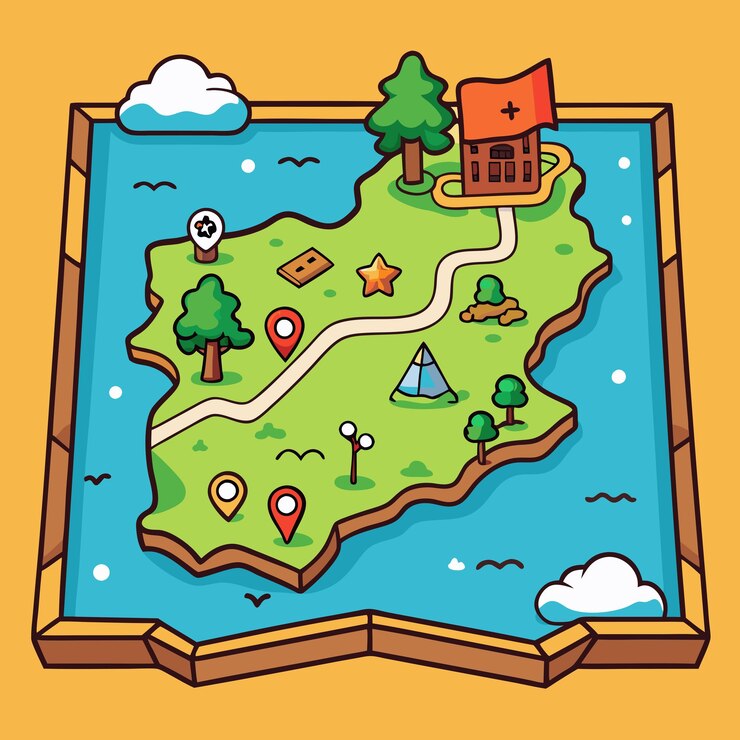 Vector a cartoon illustration of a map of a map of the island