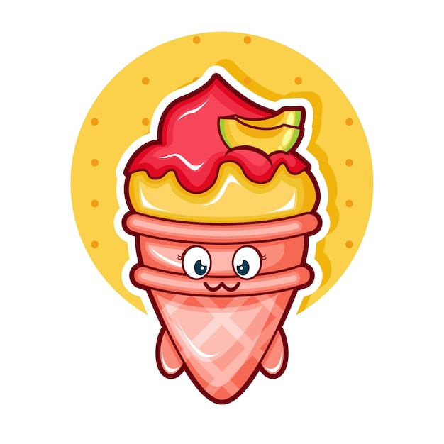 Cartoon illustration of melon ice cream with cute face