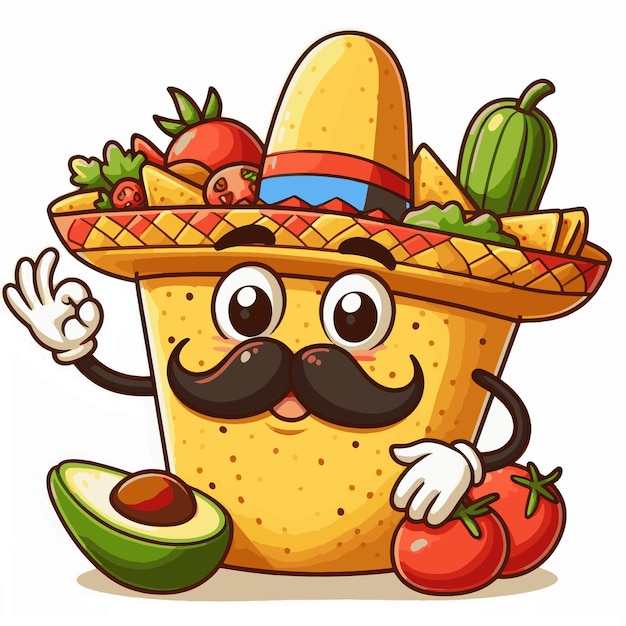 Illustrazione di cartoni animati cibi e frutta messicani cinco de mayo fiesta