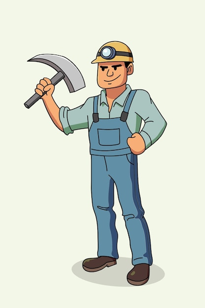 Cartoon illustration of a miner construction worker