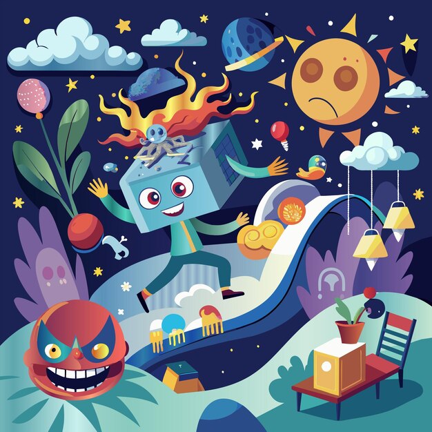 Vector a cartoon illustration of a monster with a firework on it
