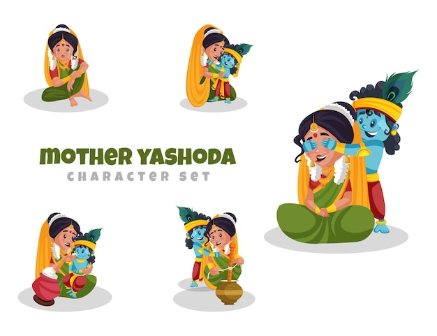 Cartoon Illustration Of Mother Yashoda Character Set