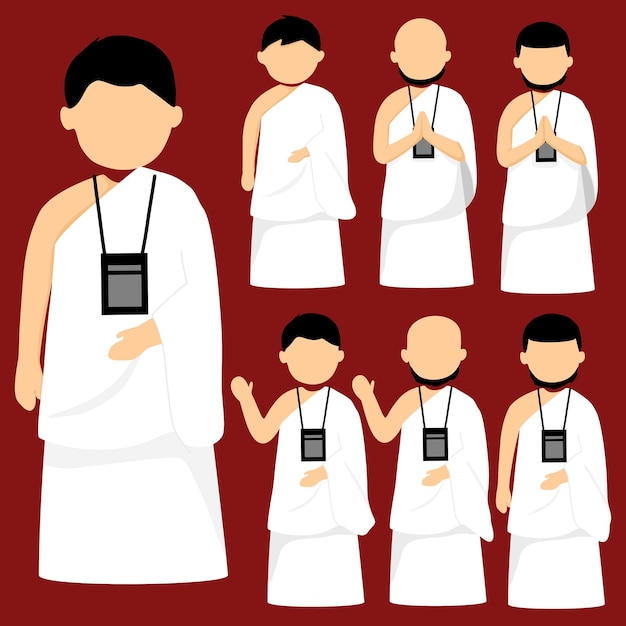 Vector cartoon illustration of muslim pilgrims performing hajj umrah