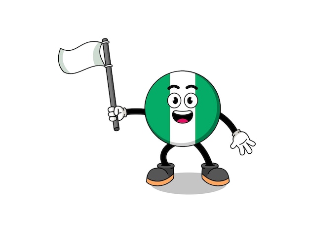 Cartoon Illustration of nigeria flag holding a white flag character design