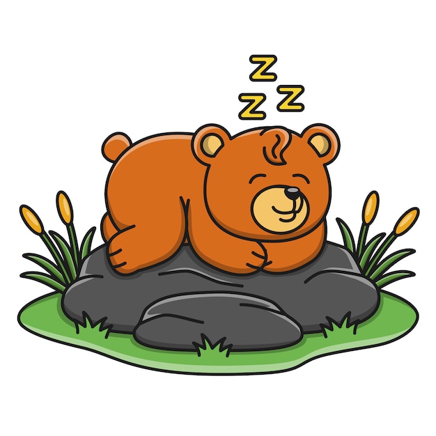 眠っているかわいいクマの漫画イラスト
