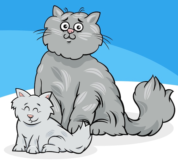 Вектор Карикатура на кошачью маму и котенка животных персонажей