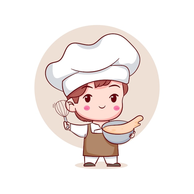 귀여운 빵집 요리사 캐릭터의 만화 그림