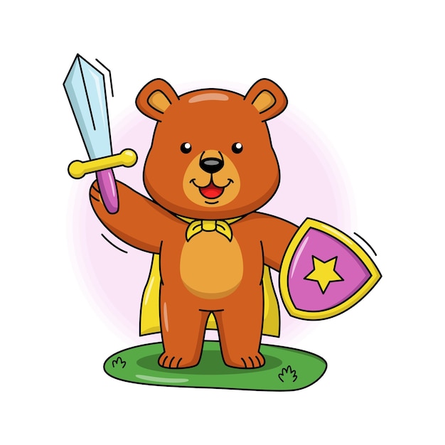 Вектор Карикатура иллюстрации милый медведь рыцарь