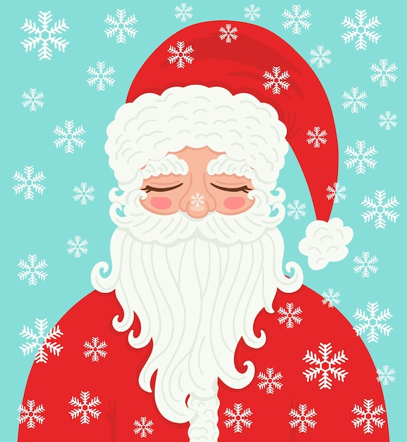 눈송이와 귀여운 전통 캐릭터 산타 클로스의 만화 그림