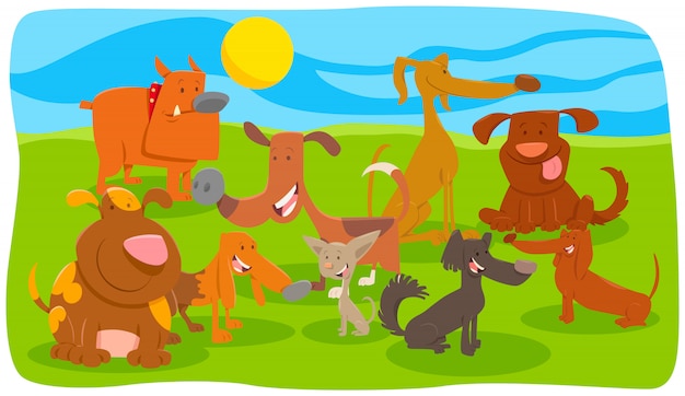 Иллюстрации шаржа группы животных символов собак