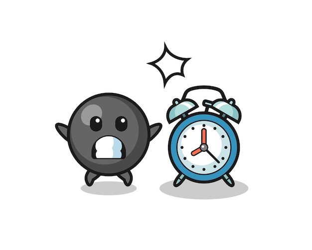 ベクトル ドット記号の漫画イラストは、巨大な目覚まし時計に驚いています。