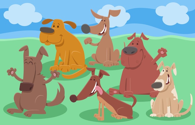 Вектор Карикатура иллюстрации забавных собак животных персонажей группы