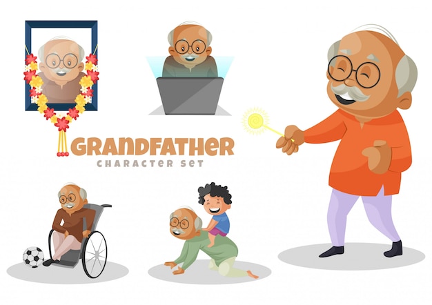 Иллюстрации шаржа набор символов дедушка