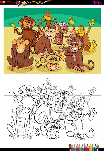 Мультфильм иллюстрация обезьян раскраски