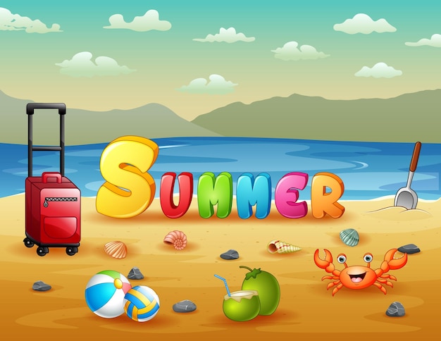 여름 휴가 해변 배경의 만화 그림