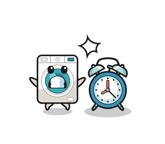 巨大な目覚まし時計に驚く洗濯機の漫画イラスト