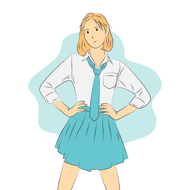 ベクトル 制服を着た若い女性キャラクターの漫画イラスト