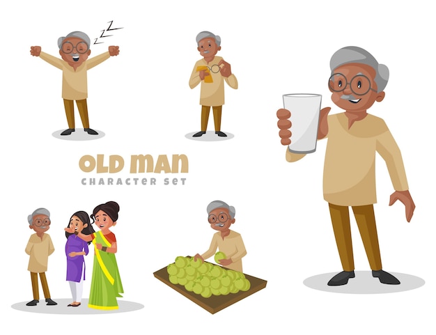 Cartoon Illustration Of Old Man Character Set