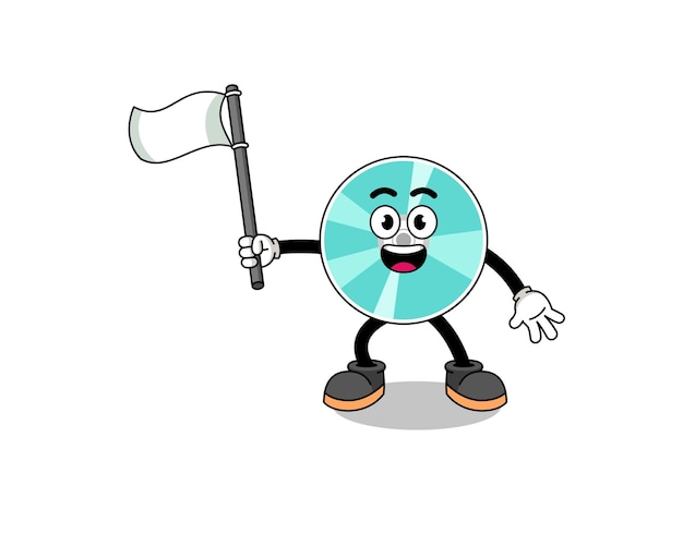 Cartoon Illustration of optical disc holding a white flag