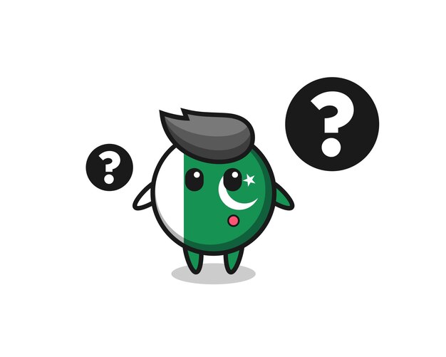 Cartoon illustration of pakistan flag with the question mark , cute design