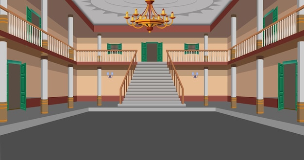 宮殿のレセプションホールのカートゥーンイラスト 豪華な博物館や部屋のイラスト