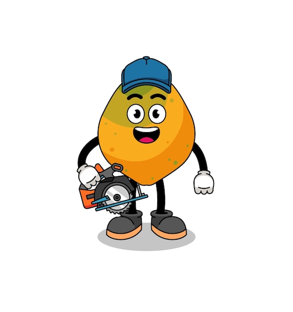 Cartoon illustration of papaya fruit as a woodworker character design