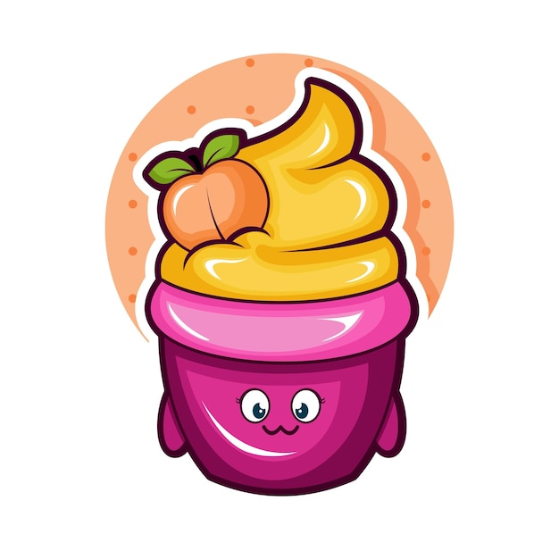 Cartoon illustration of peach ice cream with a funny face