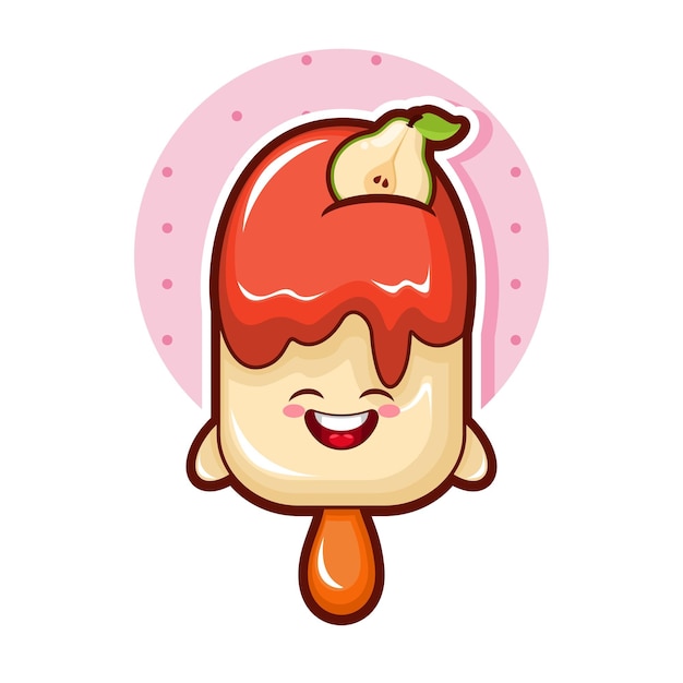 Cartoon illustration of pear ice cream with smile face