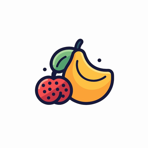 A cartoon illustration of a pear and a strawberry