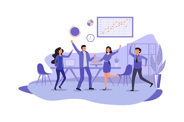 Vector a cartoon illustration of people dancing in front of a chart that says business