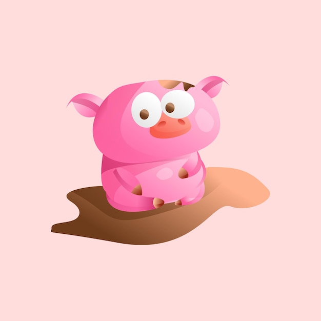 Vector cartoon illustration pig mud happy vector