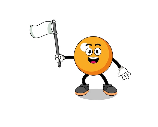 Cartoon Illustration of ping pong ball holding a white flag character design