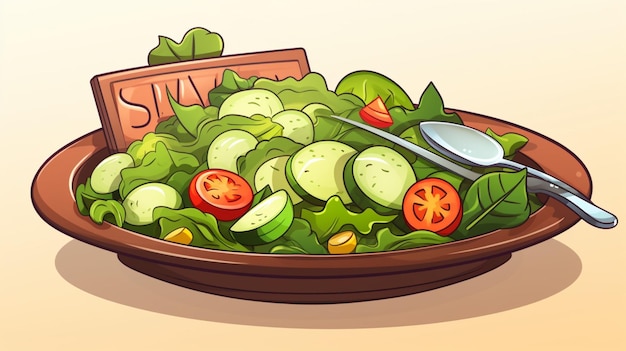 Vector a cartoon illustration of a plate of vegetables with a sign that sayspinton it