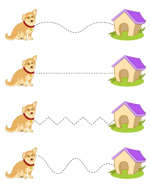 Cartoon illustration for the practice of writing with dotted lines for preschool and younger