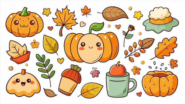 Vector a cartoon illustration of a pumpkin and autumn leaves