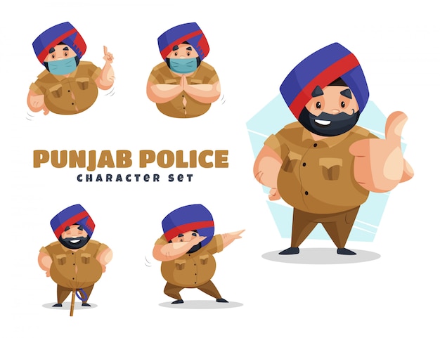 Cartoon illustration of punjab police character set