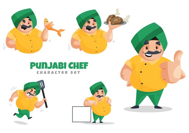 Cartoon Illustration Of Punjabi Chef Character set