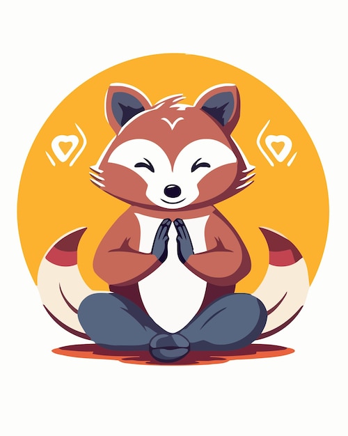 A cartoon illustration of a raccoon sitting in a lotus pose.