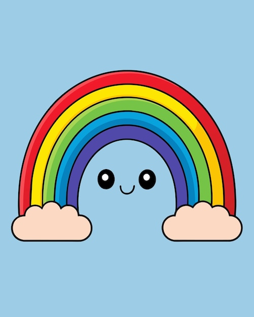 Vector a cartoon illustration of a rainbow with two clouds in the background