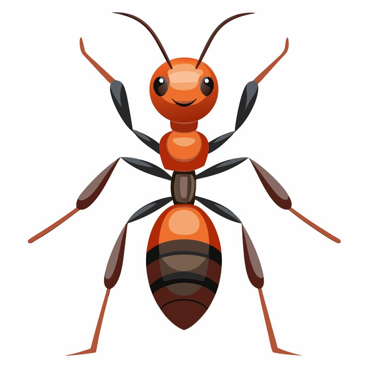 Vector cartoon illustration of a red ant with black legs